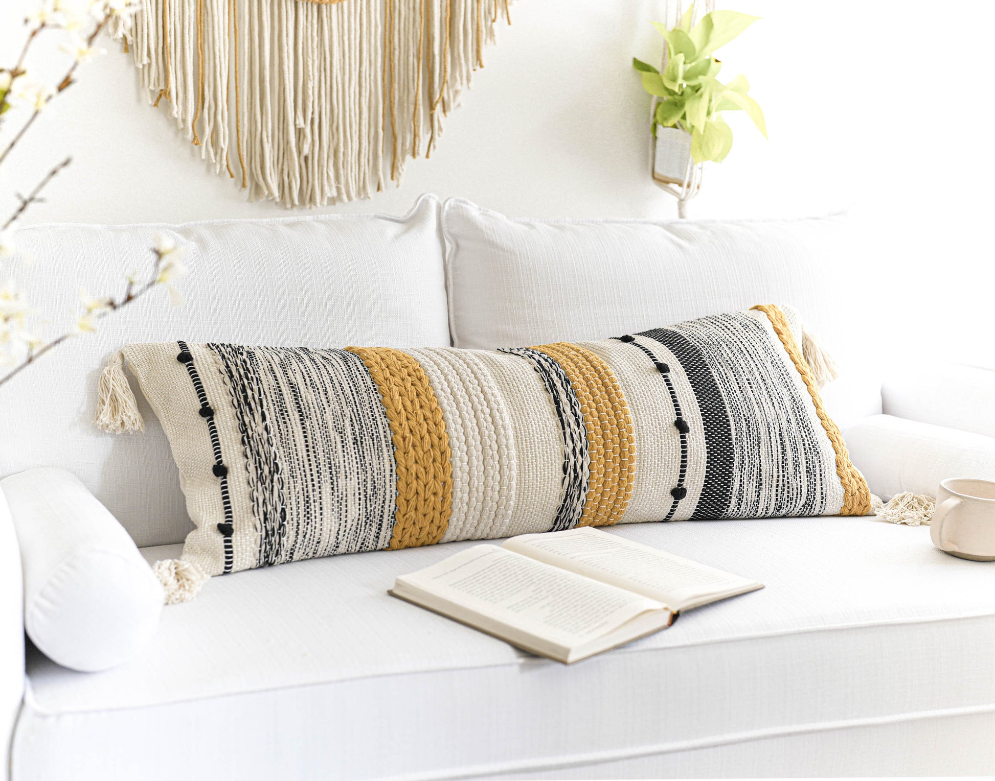  BlissBlush Extra Long Pillow Cover for Bed 12x46 Boho